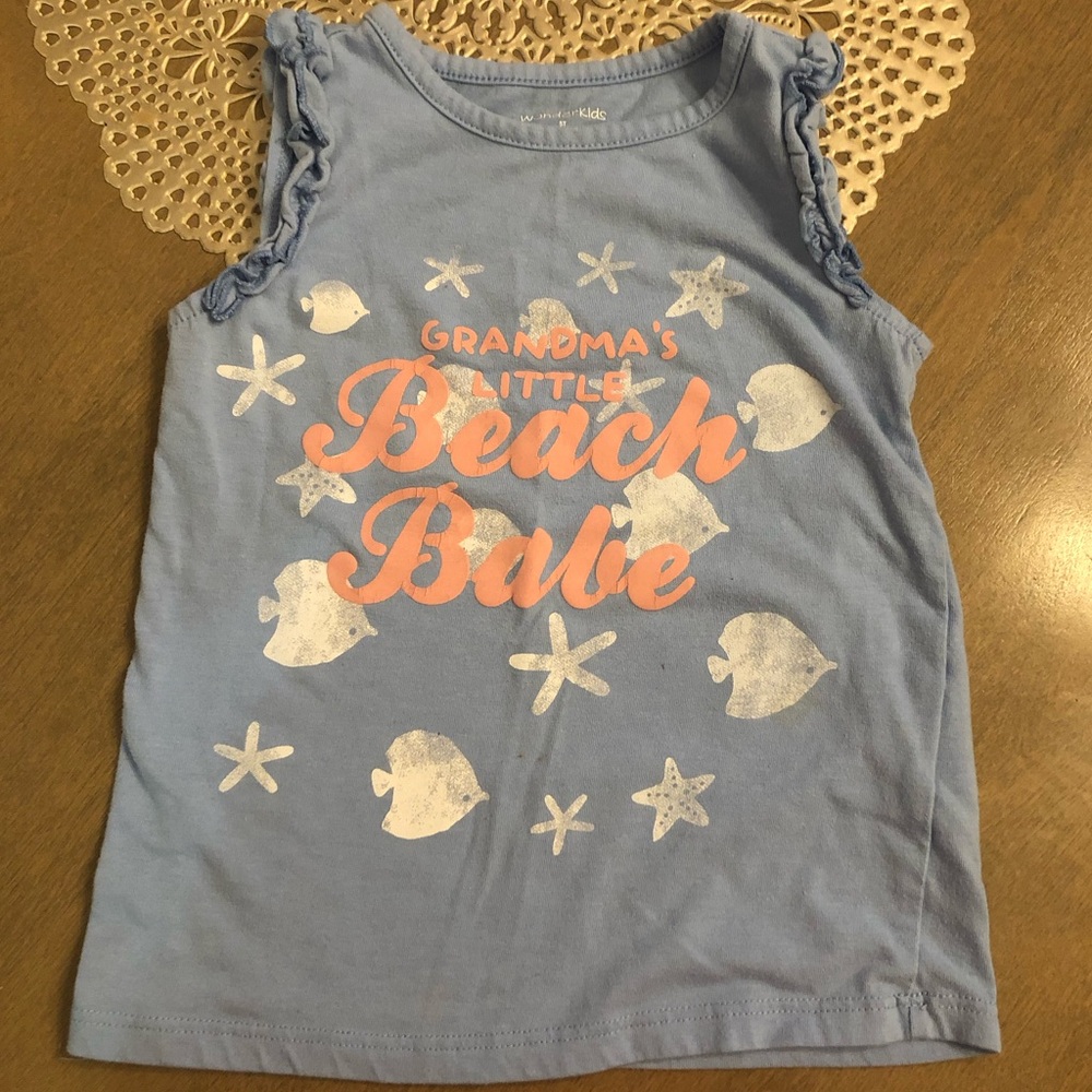 Wonder Kids Grandmas Little Beach Babe Sleeveless Tank Blue Periwinkle Shirt Top
